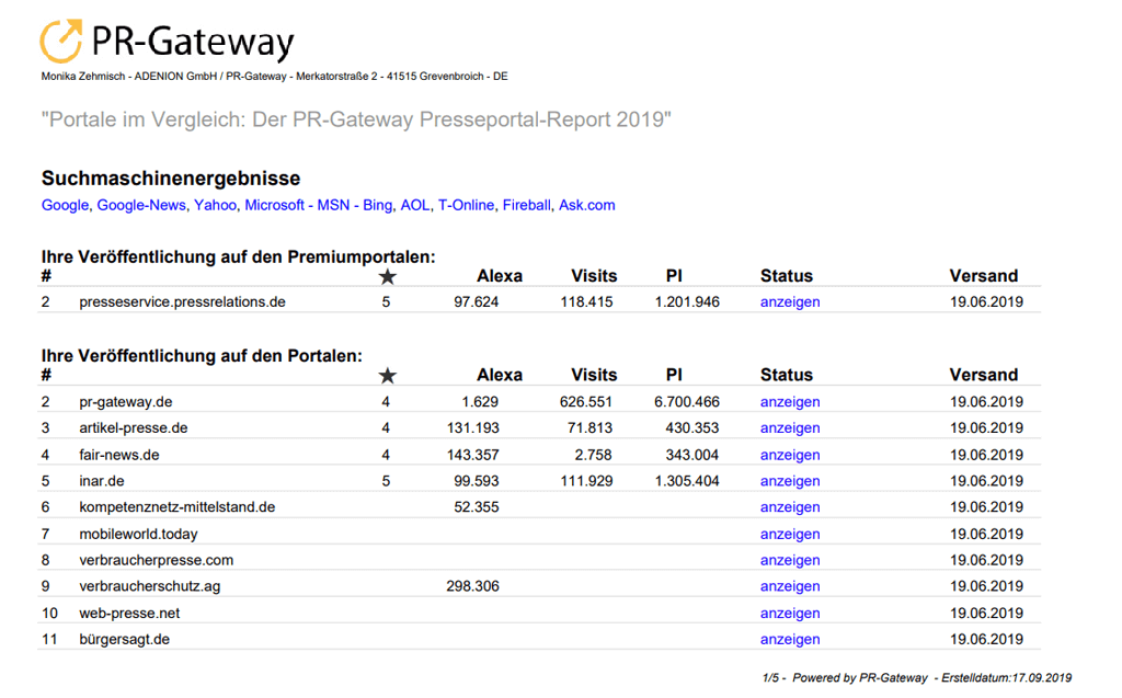 PR-Gateway Premium-Report